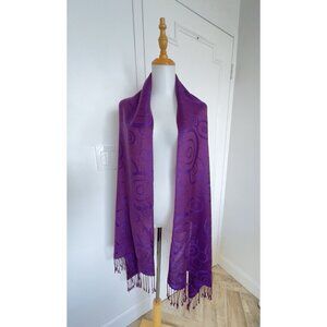 PASHMINA SILK Blend SHAWL Scarf Purple Geometric Womens Wrap  26 X 75 Reversible